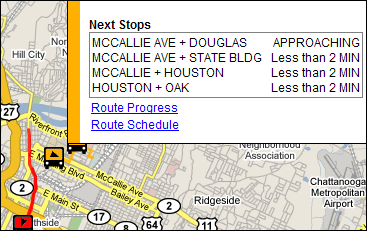 Selecting the route progress view.